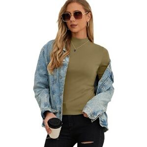 Women Short Sleeve Business Dressy Casual Pullover Top Khaki